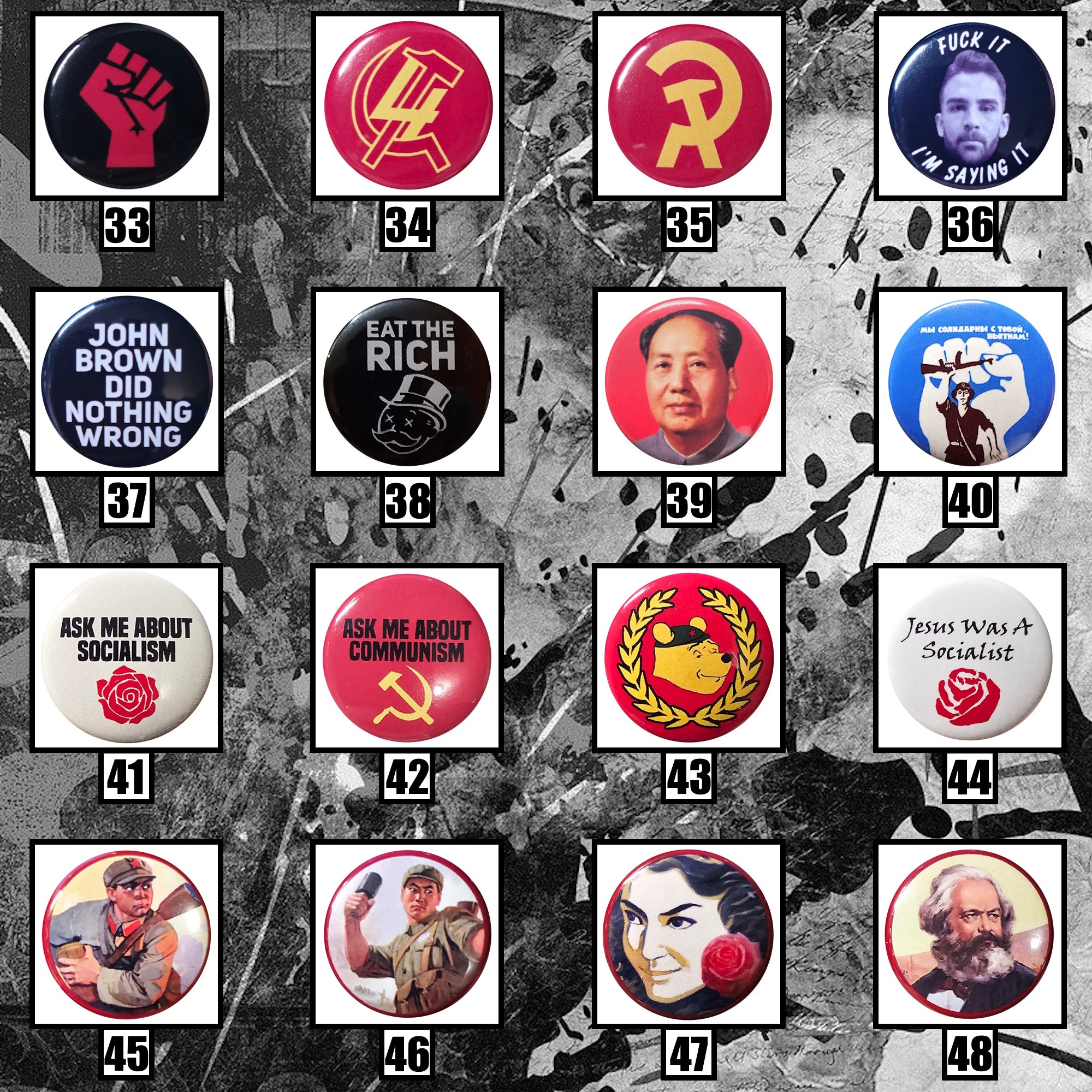 Leftist Pin Buttons Pick 3+